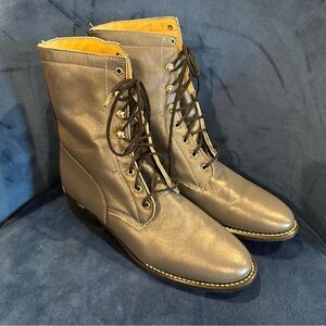 Vintage Gray Leather Acme Prairie Roper Lace-Up Boots. Size 8